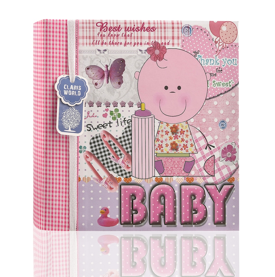 image 1 of ARPAN Baby Photo Album 6x4 for 200 Photos, Pink Baby Girl Memo Slip-In Album with Writing Space, Index Page & CD/DVD Pocket, First Year Memory Book & Milestone Keepsake
