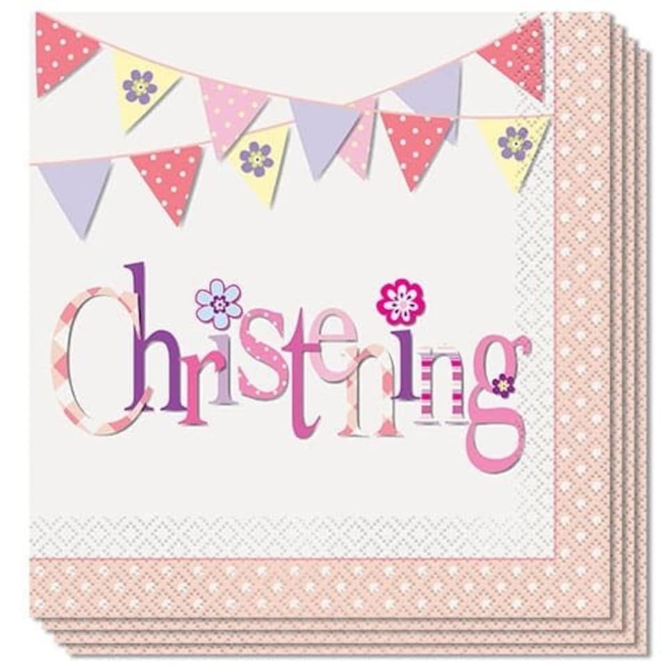 image 1 of Christening Pink Luncheon Napkins 2Ply 33cm Pack Of 16