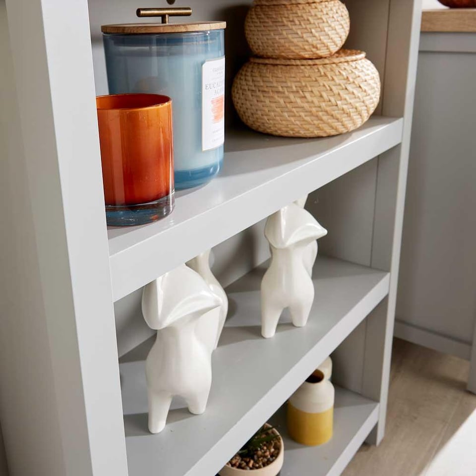 image 1 of Grey Oak Low Bookcase Display Unit 3 Bookshelves DVD Storage Two Tone