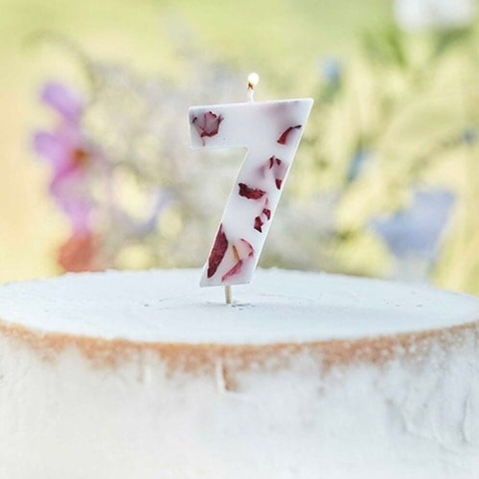 image 1 of Pressed Petal Number 7 Shaped Candle