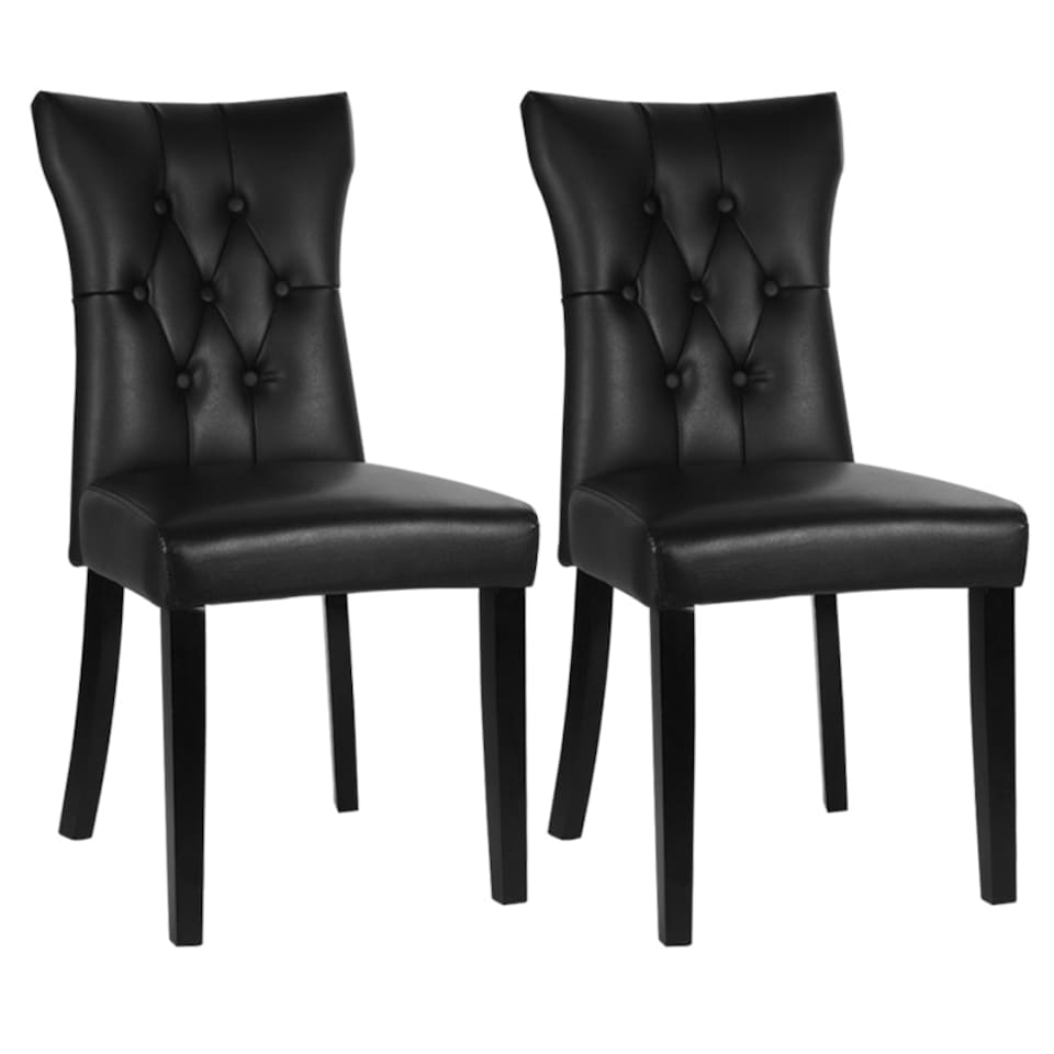 image 1 of Living and Home 2-Piece Leather High Backrest Dining Chairs - Black