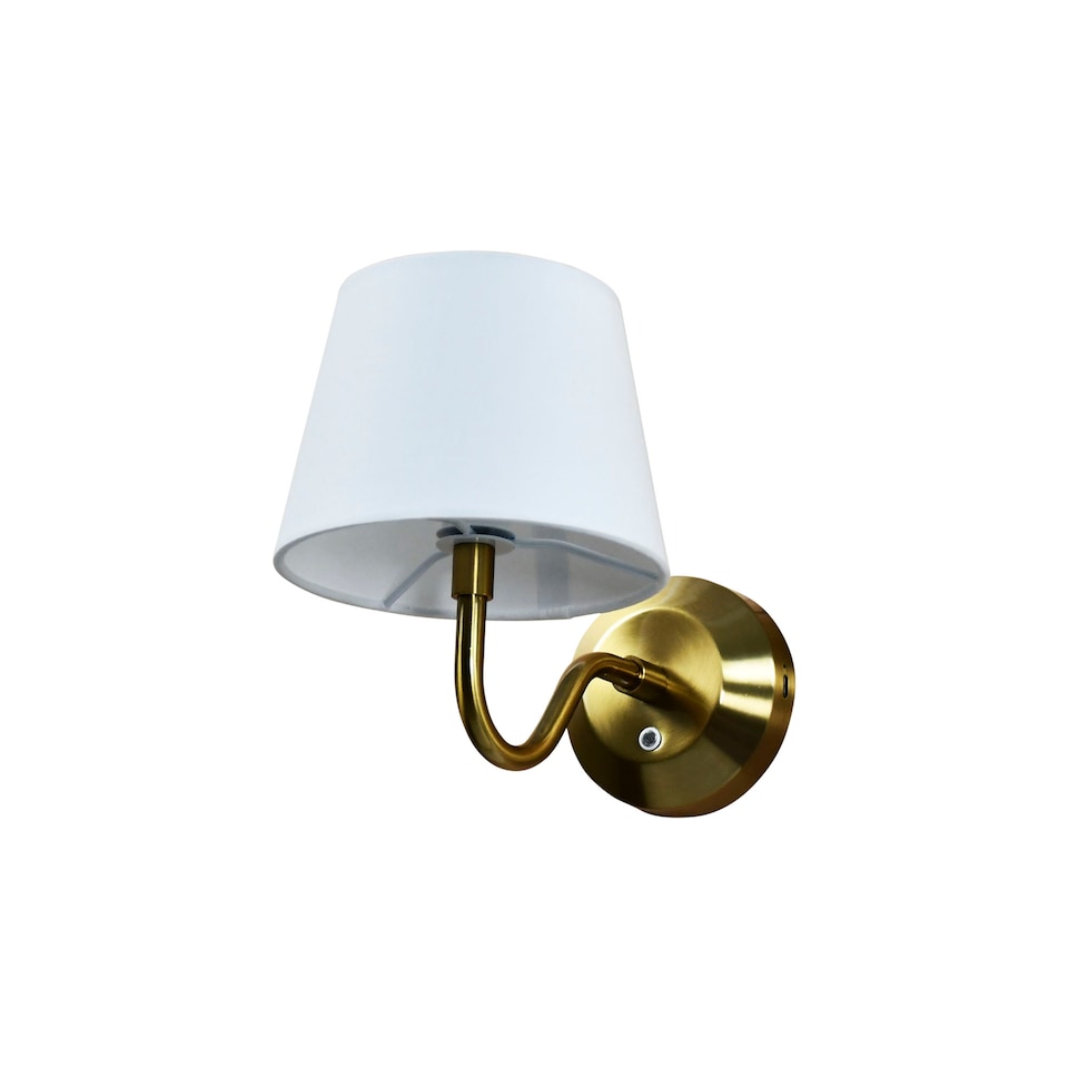 image 1 of Set of 2 Hamilton - Brass Rechargeable Wall Lights with White Shades