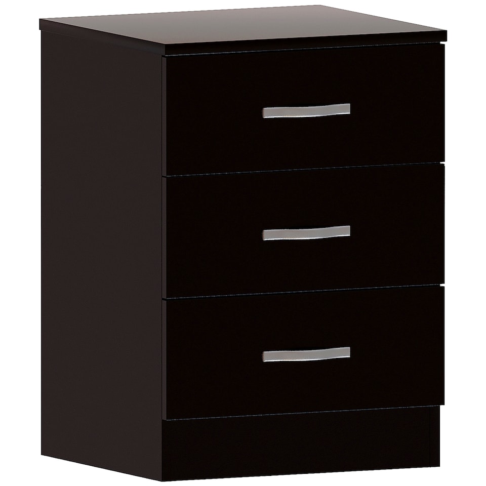 image 1 of Vida Designs Riano 3 Drawer Bedside Chest Cabinet Table Nightstand, Black