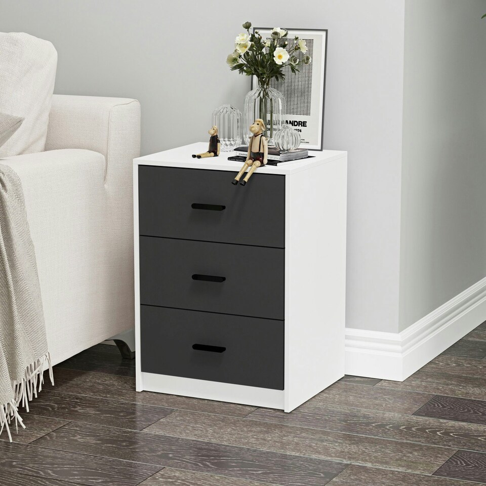 image 1 of White 3-Drawer Bedside Table Grey | Colour: Ash Grey
