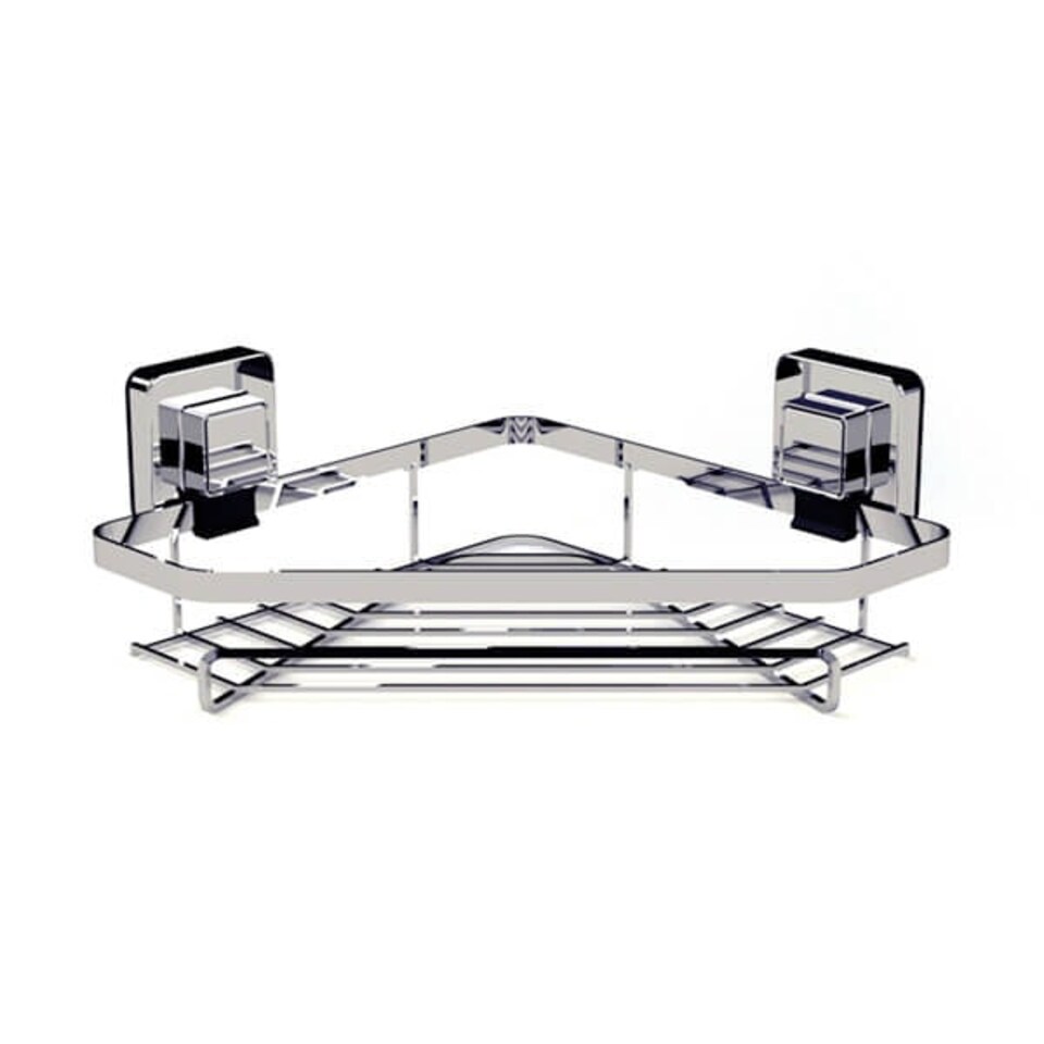 image 1 of Showerdrape Pushloc Stainless Steel Suction Wall Mounted Corner Basket