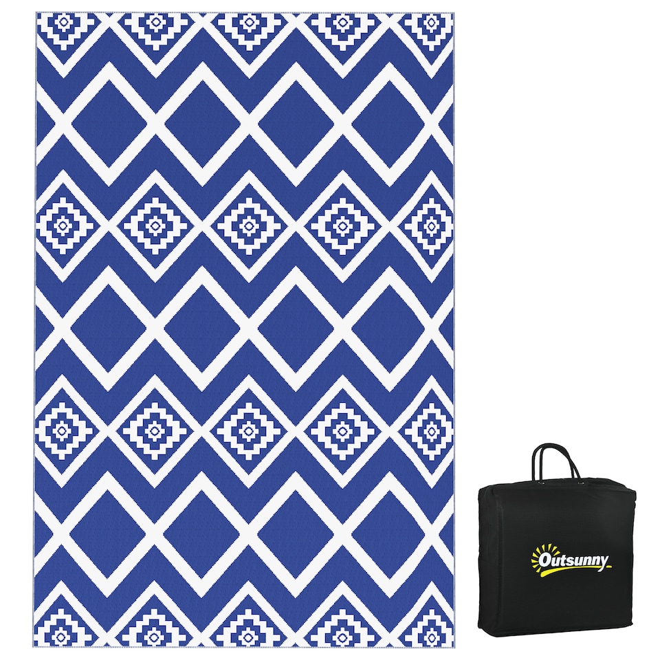 image 1 of Outsunny Reversible Waterproof Outdoor Rug W Carry Bag, 182 x 274cm, Brown | Blue | Blue and White | 182 x 274 x 0.3cm