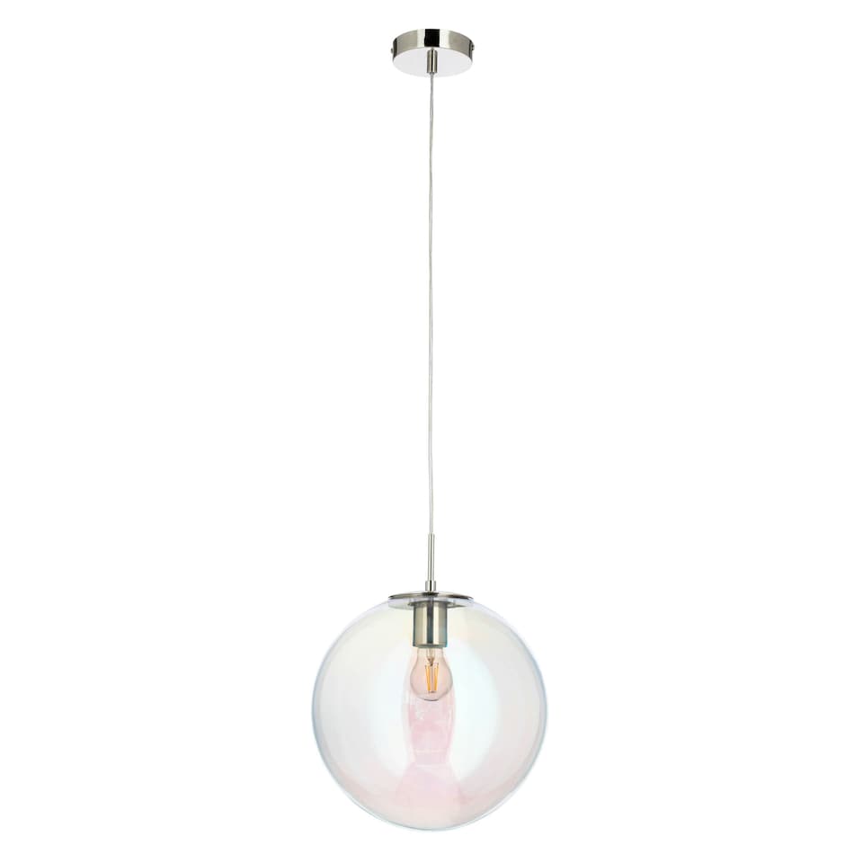 image 1 of BHS Petro Iridescent Glass Ceiling Pendant, Nickel