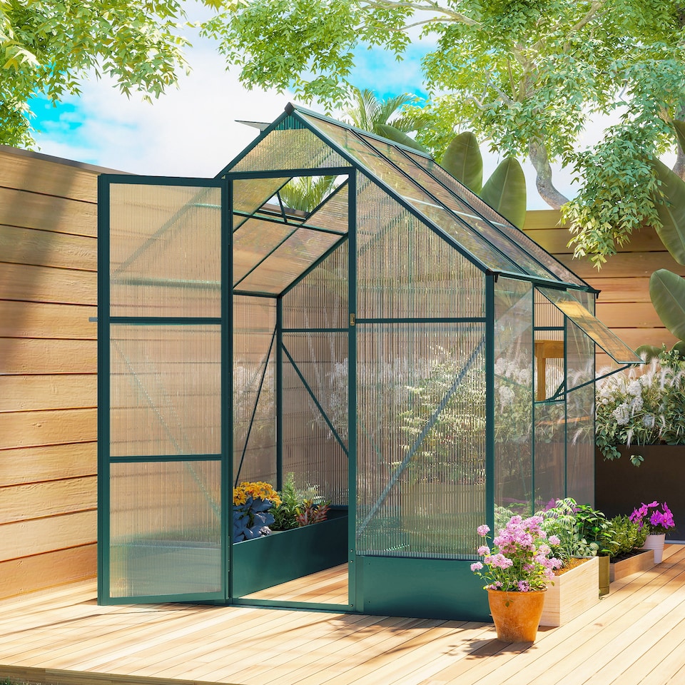 image 1 of Outsunny Walk-in Greenhouse Garden Polycarbonate Aluminium w Smart Window 6x6ft