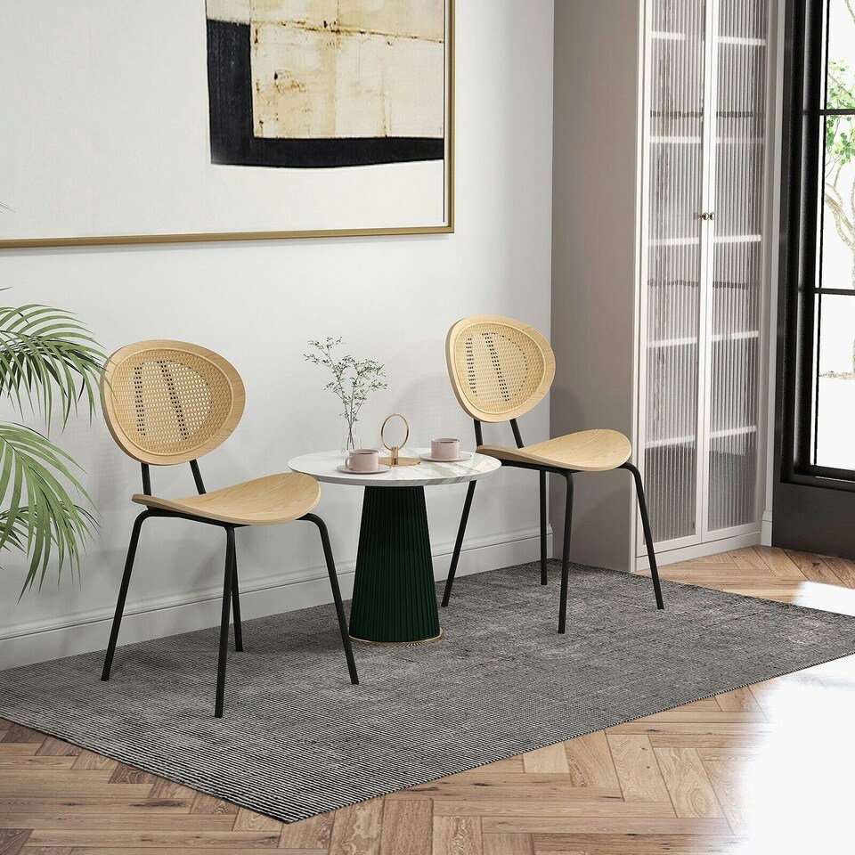 image 1 of COSTWAY Set of 2 Rattan Dining Chair Accent Armless Chairs Yellow