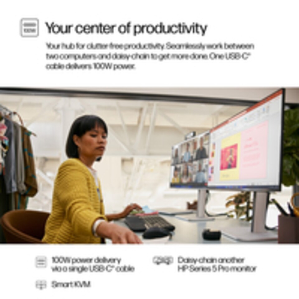 image 1 of HP Series 5 Pro 23.8 inch FHD USB-C Conferencing Monitor - 524pm, 60.5 cm (23.8"), 1920 x 1080 pixels, Full HD, LCD, 5 ms, Black | Black | Black | 52.7 cm