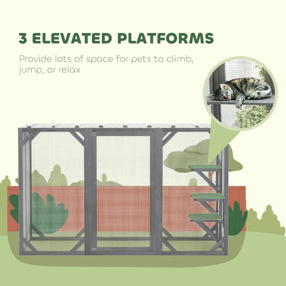 image 1 of PawHut 71"Wooden Cat House with 3 Platforms, Large Door for Multiple Cats