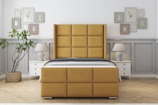 Sloomy Beaumont Mustard Plush Bed Frame With Mattress With 50" Upholstered Wingback Headboard 3' Single
