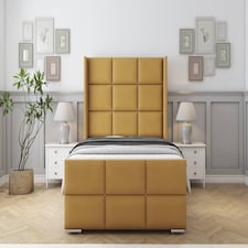Sloomy Beaumont Mustard Plush Bed Frame With Mattress With 50" Upholstered Wingback Headboard 3' Single
