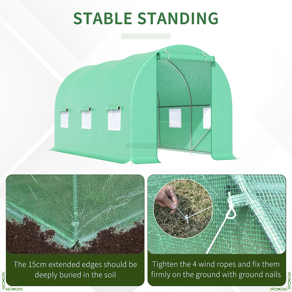 image 1 of Outsunny Polytunnel Walk In Green House w/ PE Cover, 4.5 x 2 x 2m
