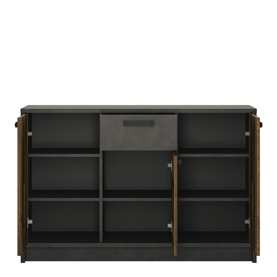image 1 of Brooklyn Cabinet with 3 Doors and 1 Drawer in Walnut and Dark Matera Grey