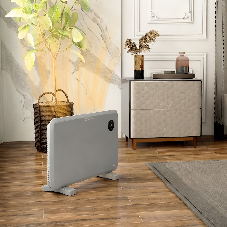 image 1 of HOMCOM 1200W Electric Panel Heater, Freestanding or Wall Mounted, Convector Heater with LED Display, Open Window Detection, Timer, Overheat Protection, Remote Control, Grey