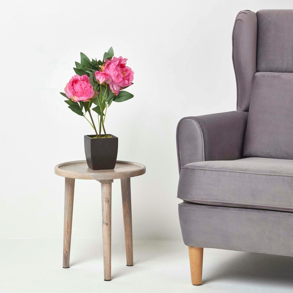 image 1 of Homescapes Pink Artificial Peonies in Decorative Black Pot, 48 cm Tall