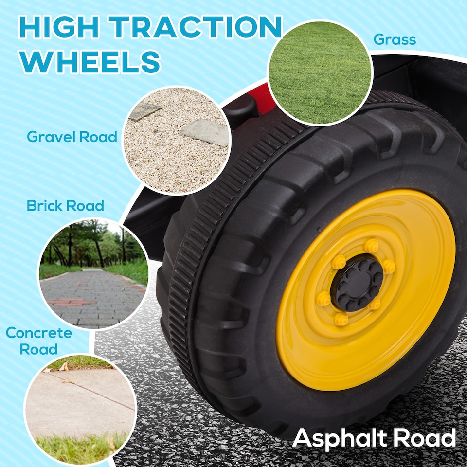 image 1 of HOMCOM Kids Electric Car, 12V Electric Ride on Tractor and Trailer with Detachable Trailer Remote Control, USB, Horn, Lights, Start-Up Sound, for Ages 3-6 Years, Red