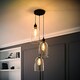 image 2 of ValueLights Kira Glass Cloche Dome 3 Drop Cluster Matte Black Ceiling Pendant Light | Black