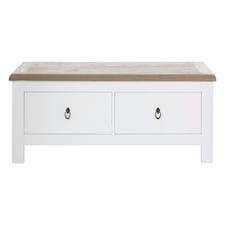 2 Drawer Coffee Table With White Beech Wood Cabinet,Rectangular Table,Storage Table With Metal Handles White