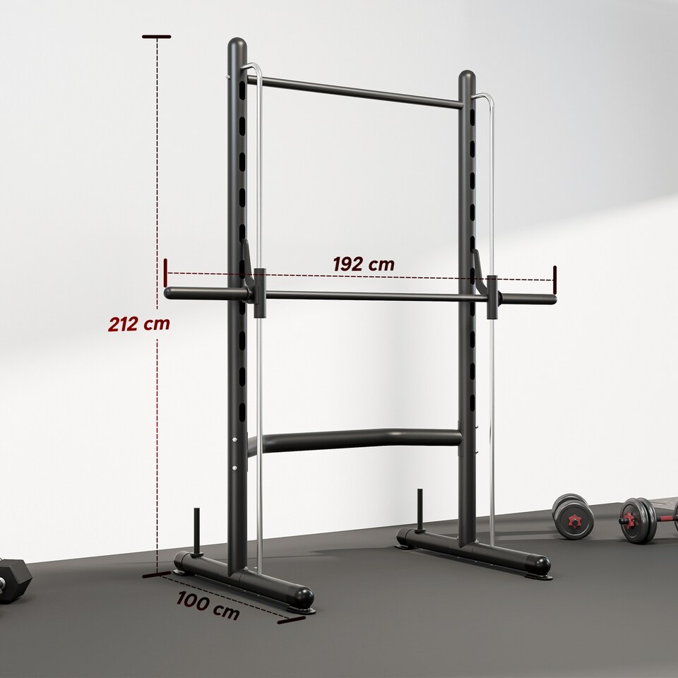 image 1 of HOMCOM Adjustable Squat Rack with Pull Up Bar and Barbell Bar for Home Gym