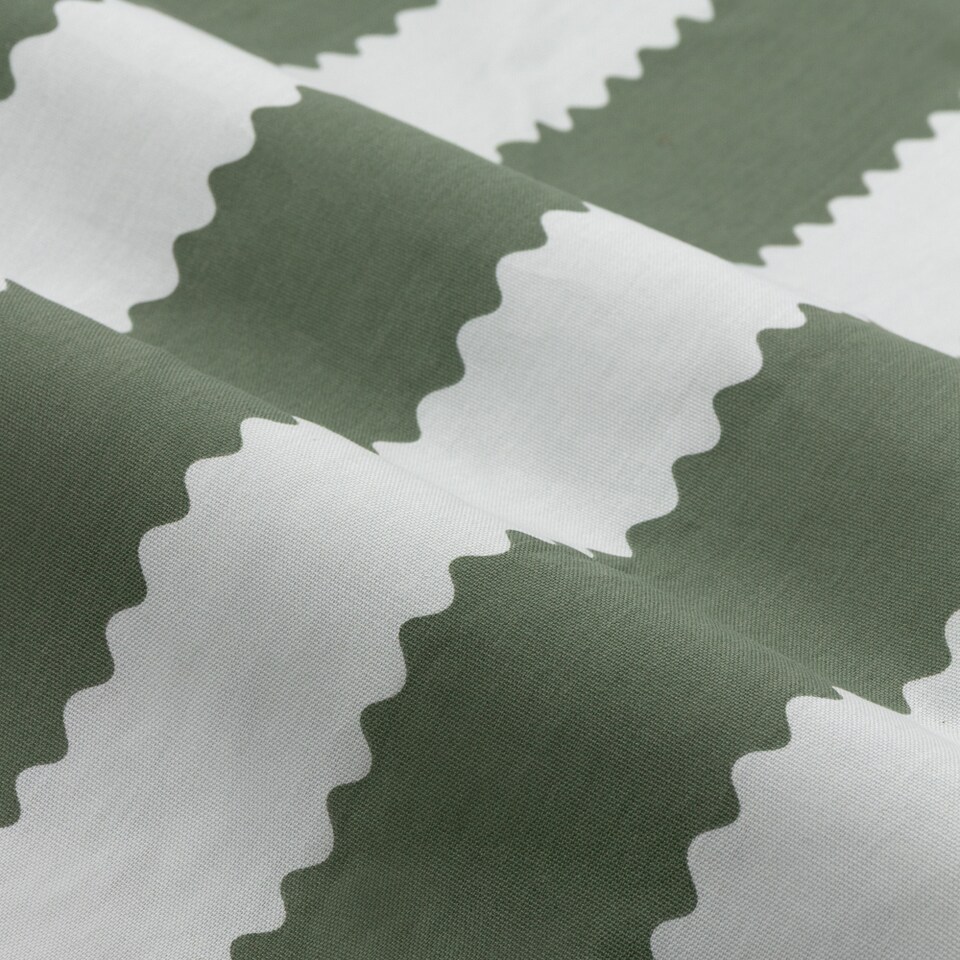 image 1 of Wylder Birdie Stripe Fully Lined Ruffle Pencil Pleat Curtain Pair Baygreen/Mist (W) 117cm x (D) 137cm | Green | Baygreen/Mist | 1