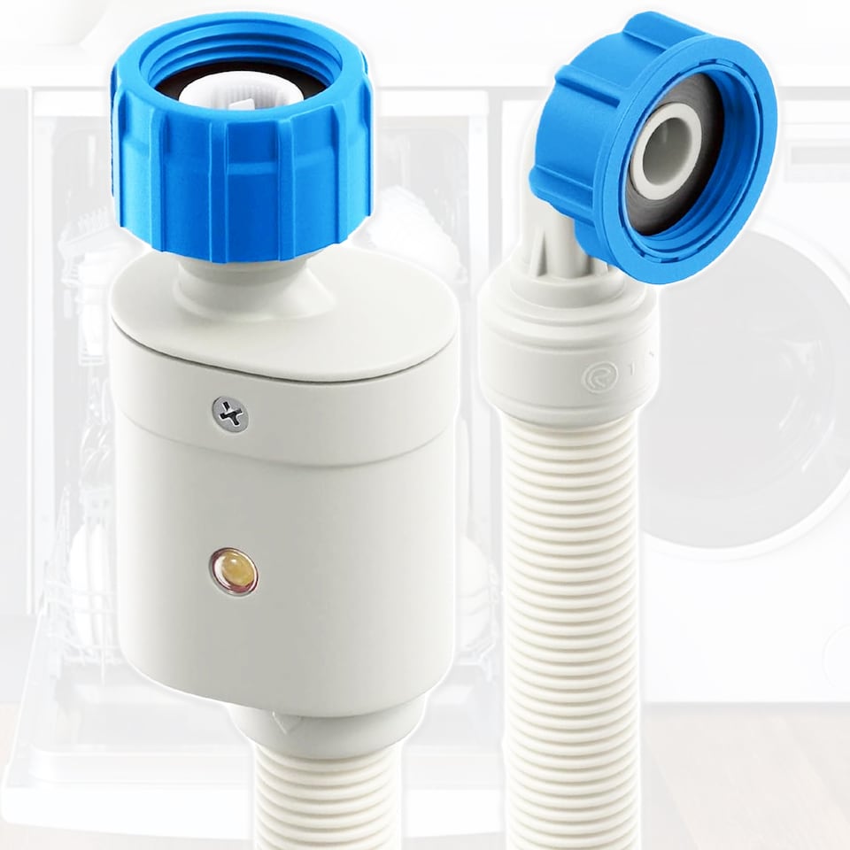 image 1 of SPARES2GO Safety Inlet Hose Washing Machine Dishwasher Water Fill Leak Protection Stop Valve Pipe (1.5m Length, 3/4" Connections)