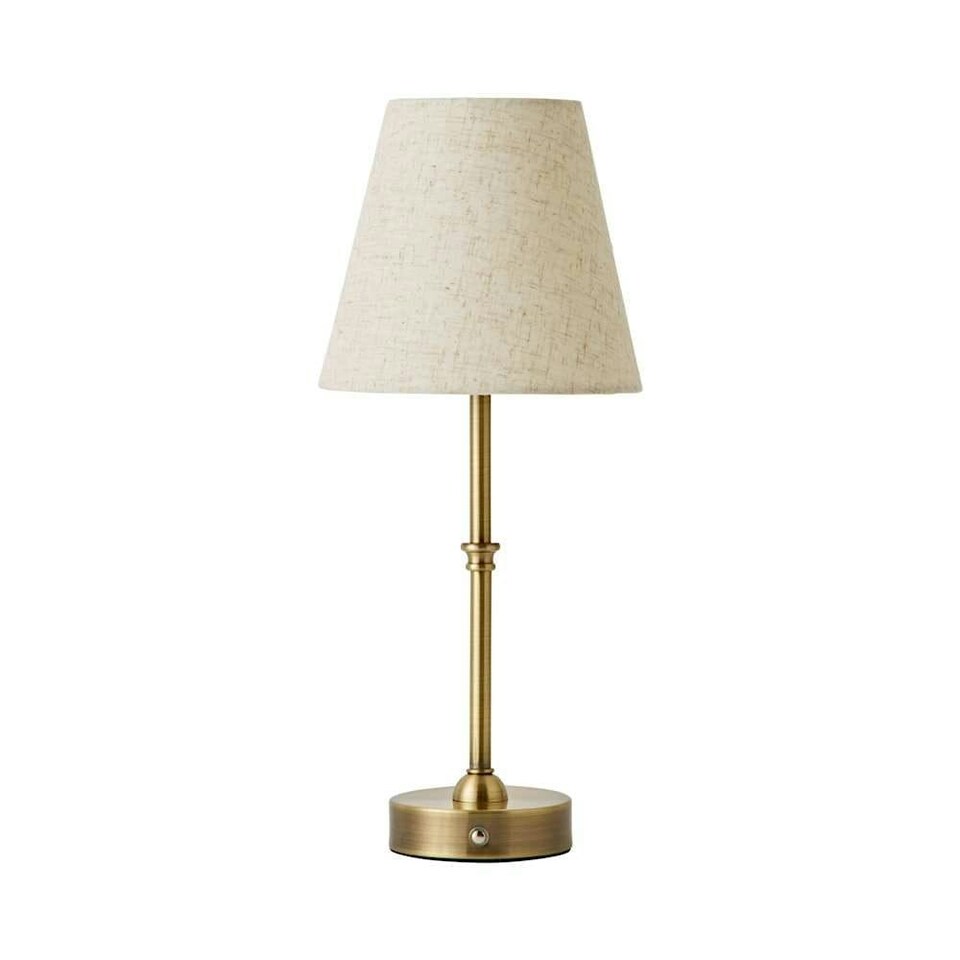 image 1 of ValueLights Lowe Brushed Gold Table Lamp with Natural Tapered Shade and Globe LED 2W Cool White 2700K Bulb