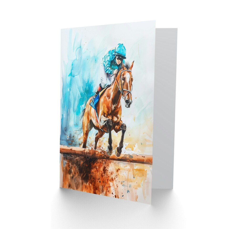 image 1 of Horse Racing Track Sport Animal Action Shot Him Her Birthday Card