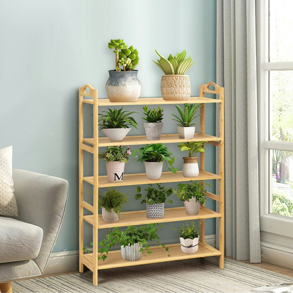 image 1 of COSTWAY 5-Tier Shoe Rack Organizer Wooden Display Shelf Brown