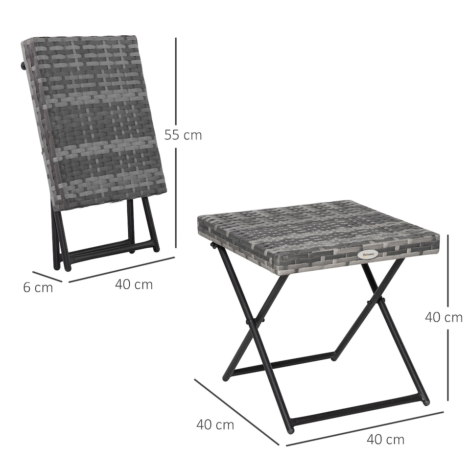 image 1 of Outsunny Folding Rattan Garden Coffee Table, Small Square Outdoor Bistro Side Table with Rattan Top for Patio, Balcony, Porch, 40 x 40 x 40 cm, Grey