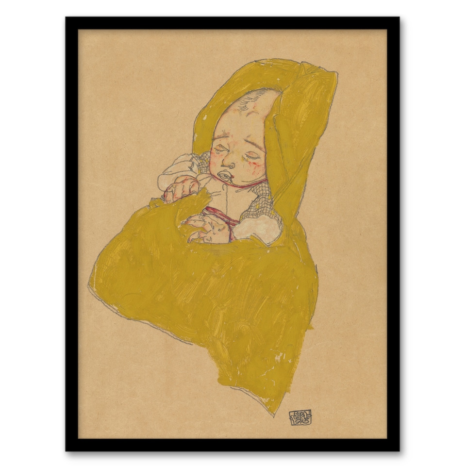 image 1 of Infant Portrait in a Changing Pad Schiele Framed Wall Art Print 12X16"