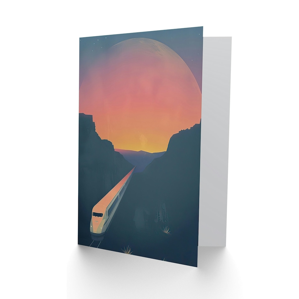 image 1 of Retro Futurism Sci Fi Planet Train Travel Him Her Birthday Card