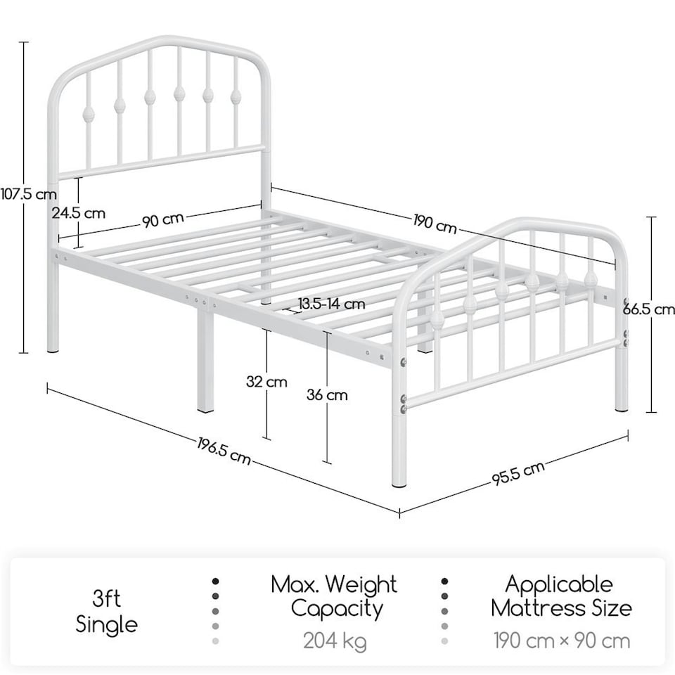 image 1 of Yaheetech 190 cm L × 90 cm W Modern Metal Bed Frame with Arched Headboard White