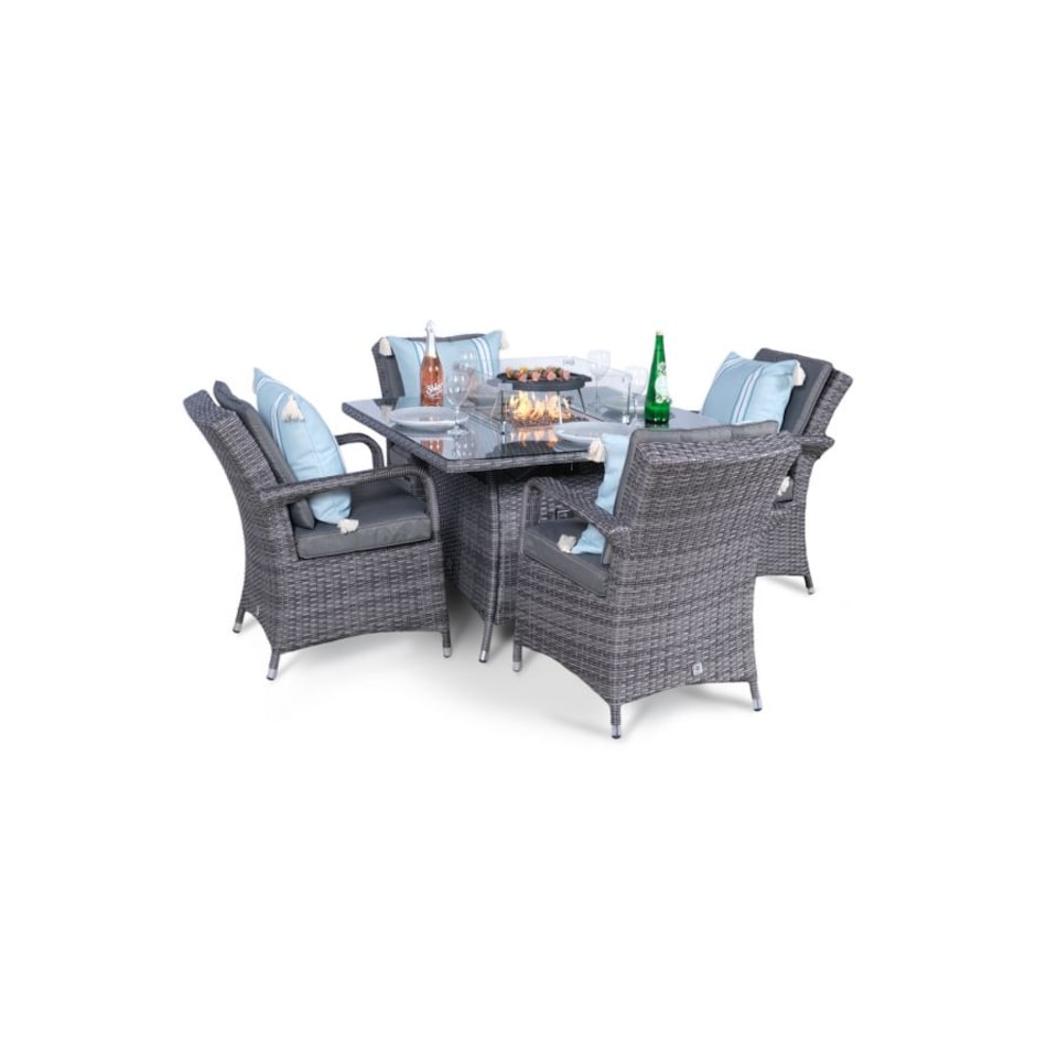 image 1 of Arizona Fire Pit 4 Seater Square Rattan Dining Set | Grey | Grey