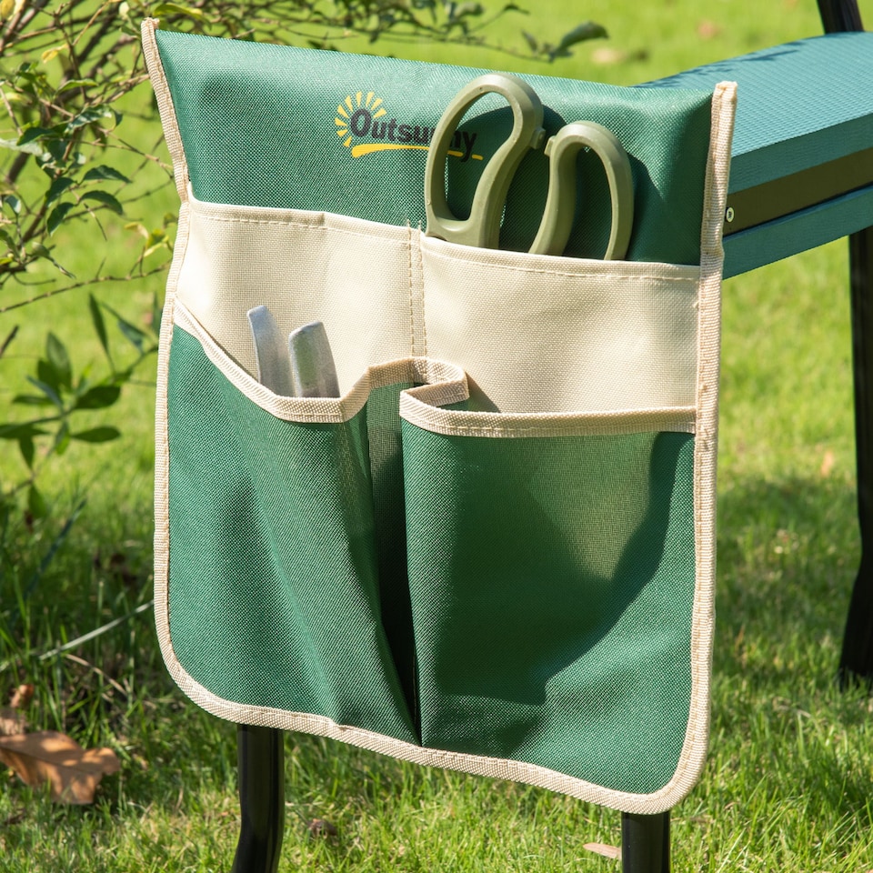 image 1 of Outsunny Garden Kneeler Foldable Seat Bench EVA Foam Pad with Tool Bag Pouch
