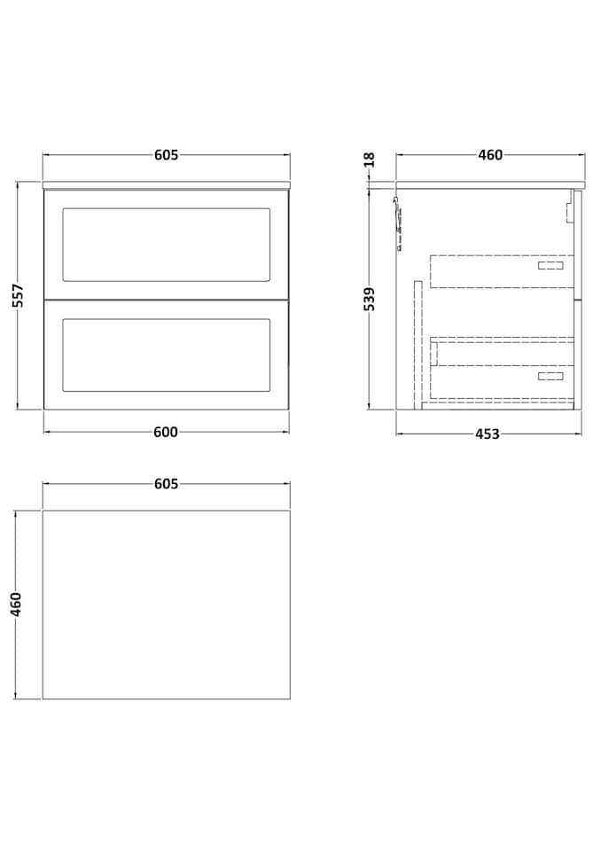 image 1 of Stonnall Traditional Wall Hung 2 Drawers Vanity Unit with Laminate Worktop, 600mm, Reed Green