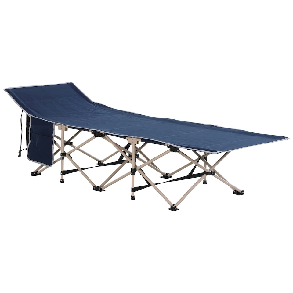 image 1 of Outsunny Single Portable Outdoor Sleeping Bed Camping Cot Blue