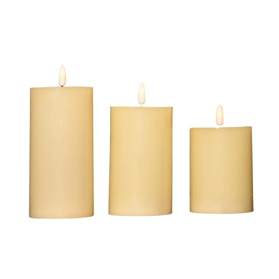 image 1 of Set of 3 Cream Wax Melted Pool Effect Candles with Timer Function and Warm White LEDs