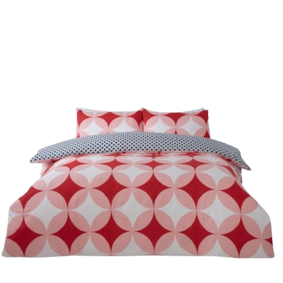 image 1 of Geo Polycotton Reversible Duvet Cover Set with Pillowcase Blue | King