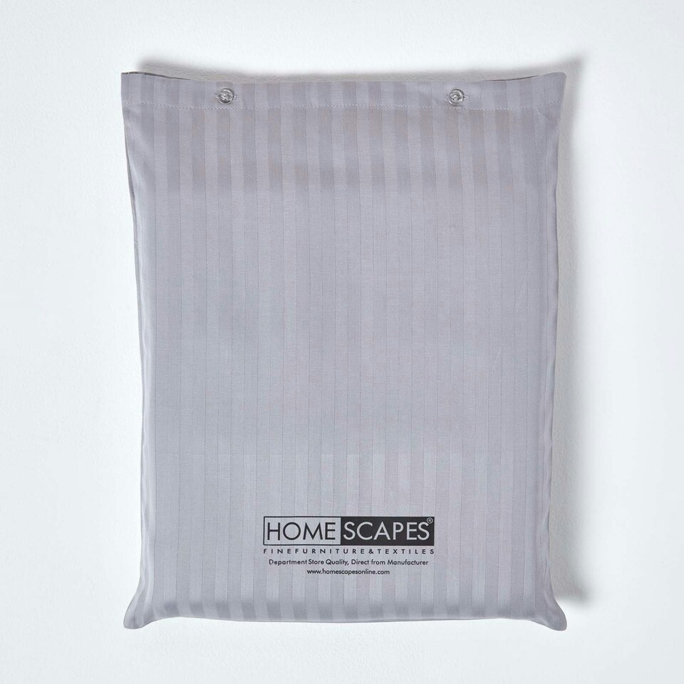 image 1 of Homescapes Grey Egyptian Cotton Satin Stripe Flat Sheet 330 TC, Double Grey | Double