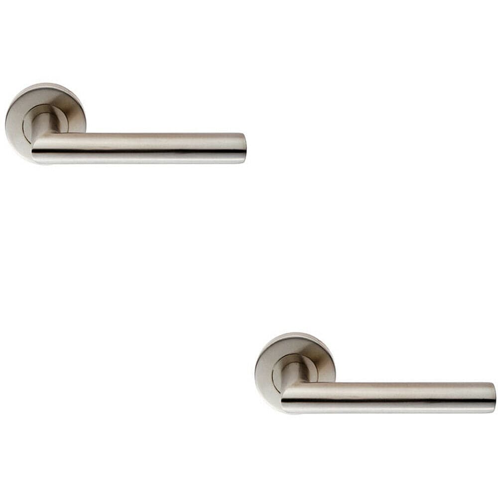 Loops 2x PAIR Oval Shaped Mitred Bar Handle on Round Rose Concealed Fix Satin Steel in Metallics