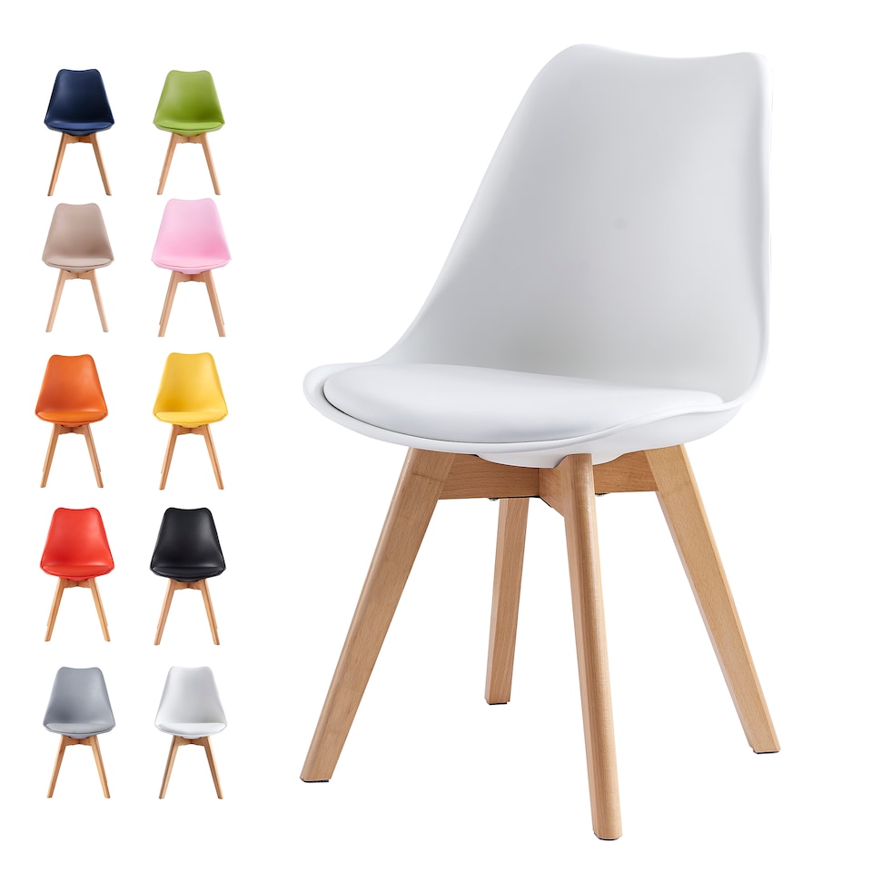 image 1 of Single Dining Chair with Solid Wooden Legs and Seat Cushion Pad White- Eva by MCC