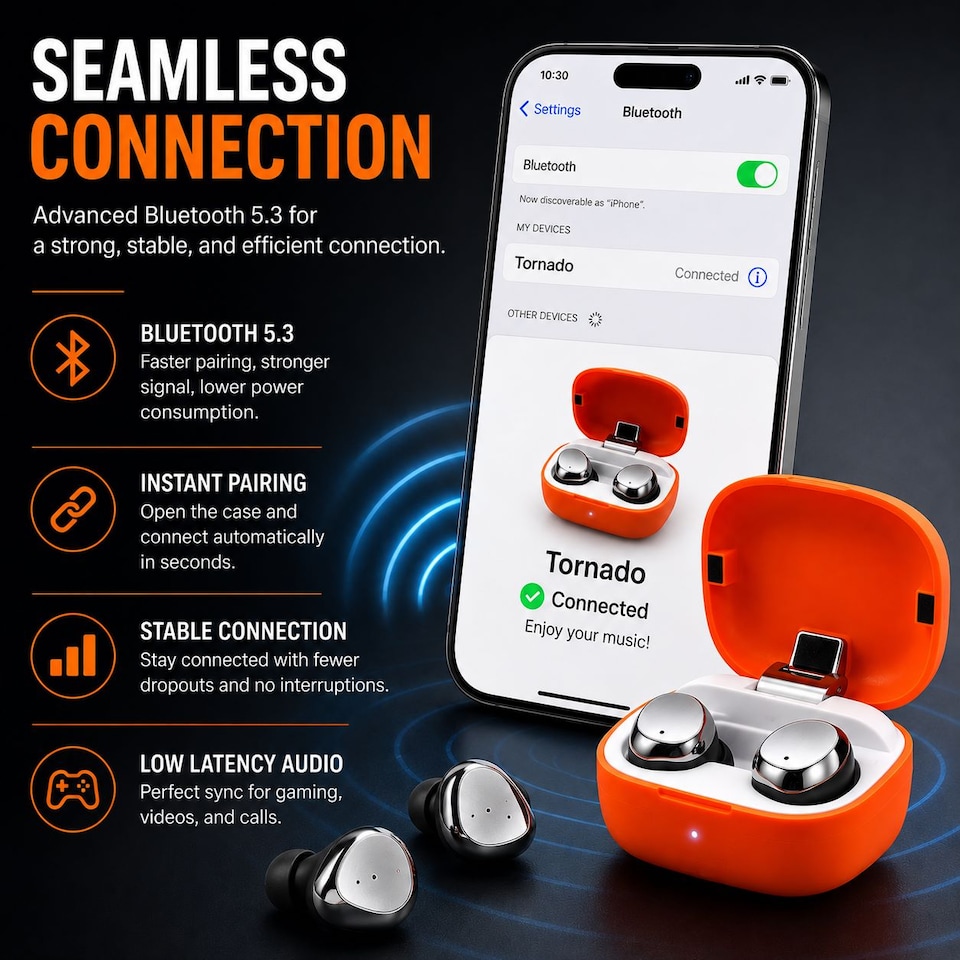 image 1 of Krane & Bauer Tornado Wireless In-Ear Headphones, Orange