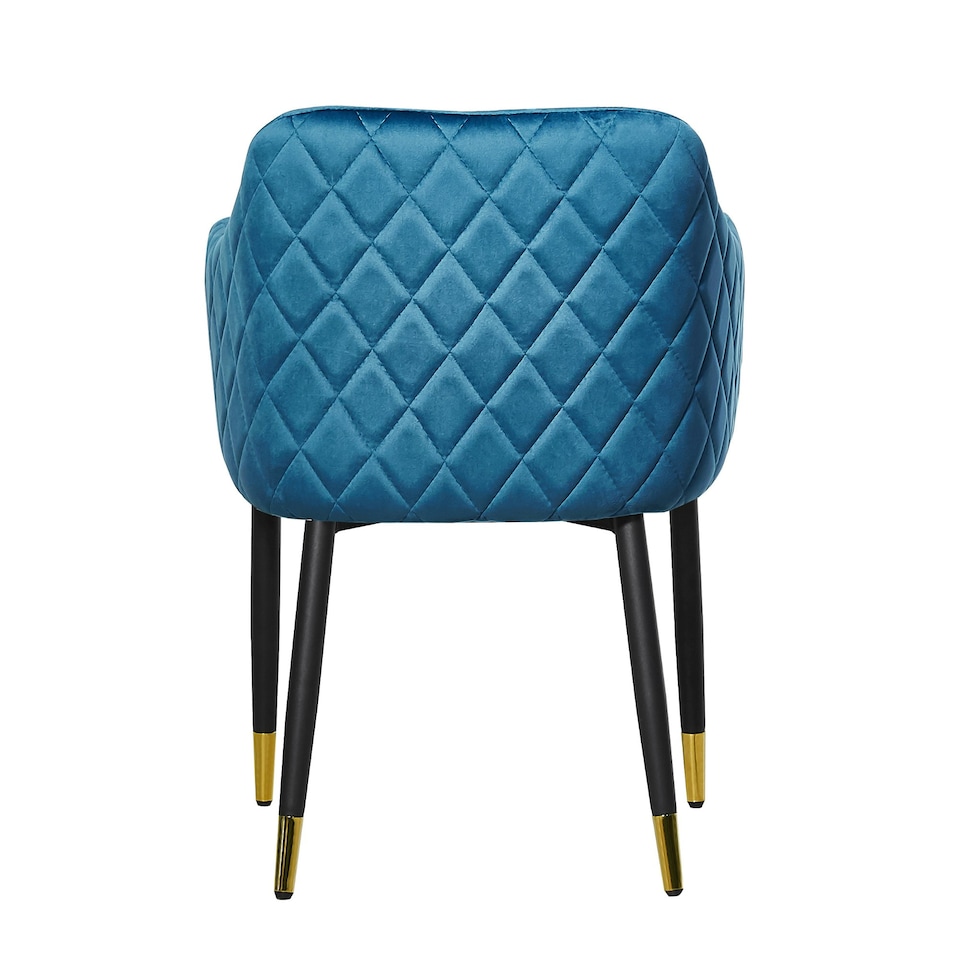 image 1 of Set of 2 Verona Velvet Dining Chairs with Quilted Back & Black Legs - Modern Accent Chair with Silver Foot Tips | Blue
