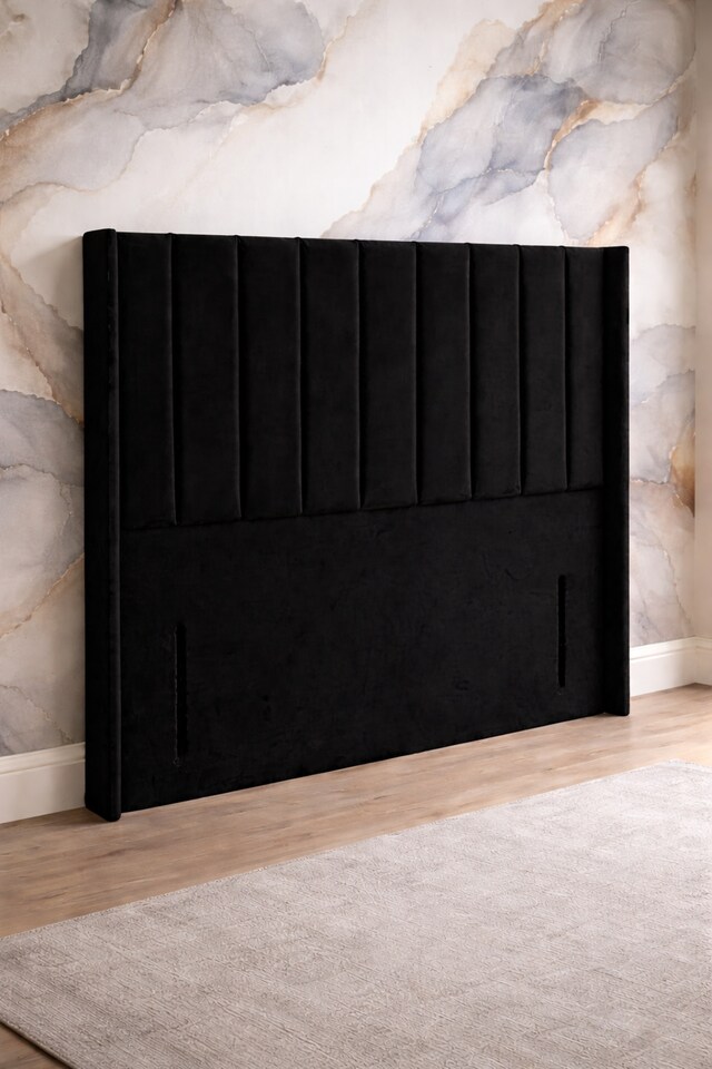 image 1 of Black Plush Panel Wing 54inch Floorstanding 4FT Headboard