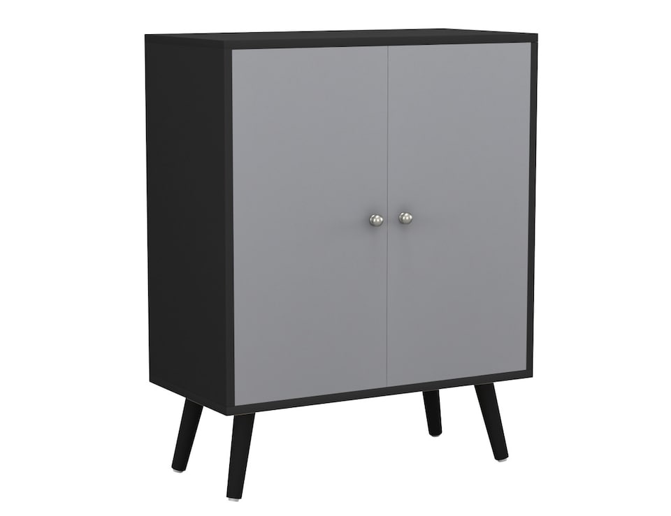 image 1 of Black 2-Tier 2-Door Wooden Cabinet With Legs | Grey | Grey & Black | 0 x 0 x 0 | 1