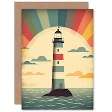 Retro Lighthouse Sunrise Birthday Him Her Card
