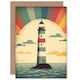 image 1 of Retro Lighthouse Sunrise Birthday Him Her Card