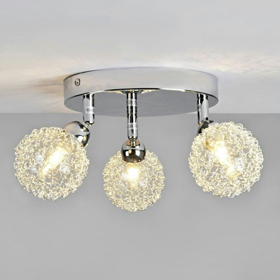 image 1 of ValueLights Contemporary 3 Way Polished Chrome Flush Ceiling Light With Globe Shades | Chrome